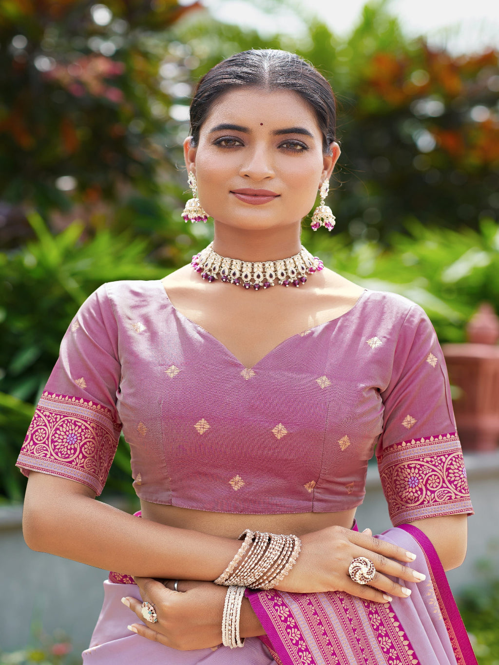 Elegant Peach Silk Saree with Contrast Maroon Heavy Zari Work