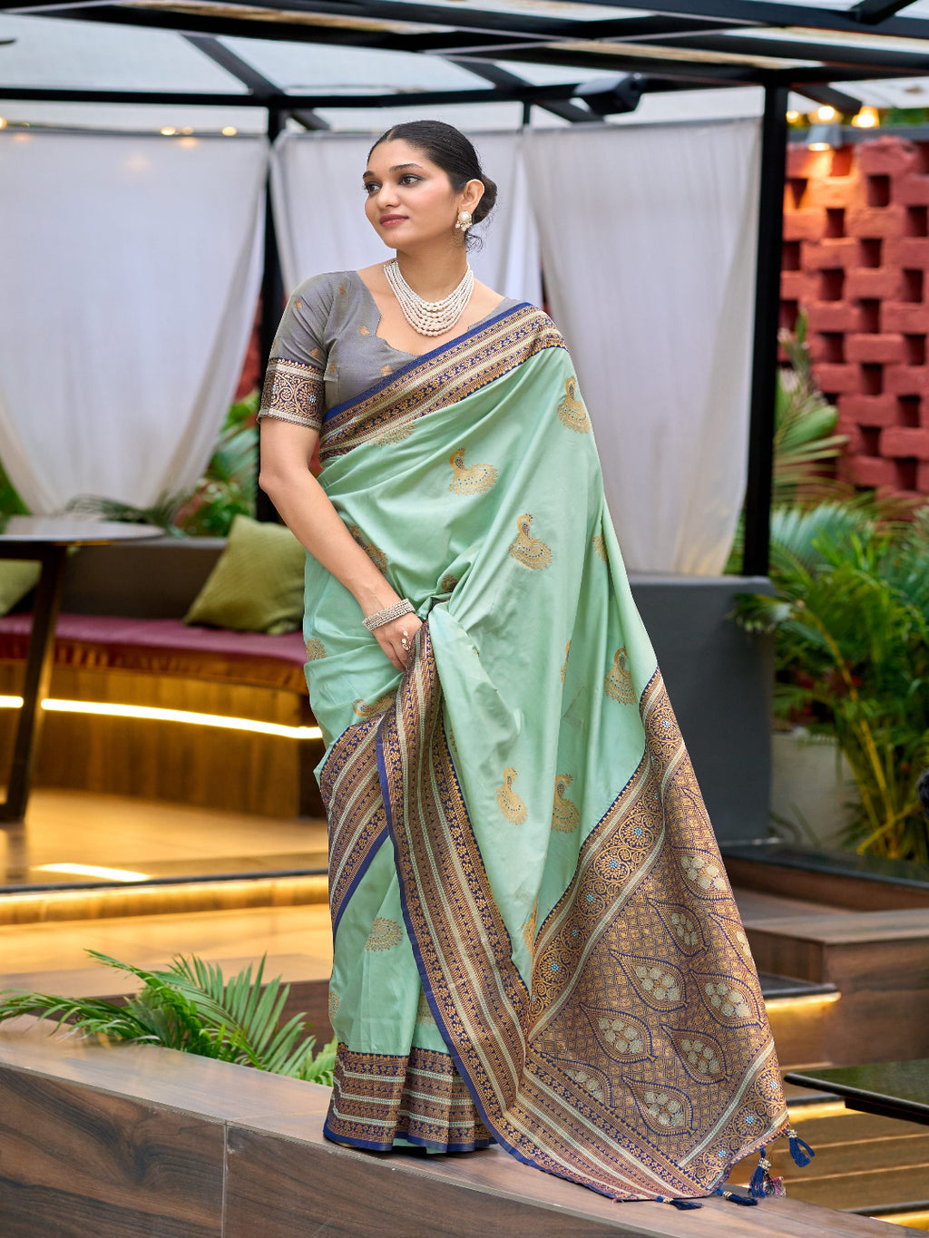 Elegant Peach Silk Saree with Contrast Maroon Heavy Zari Work