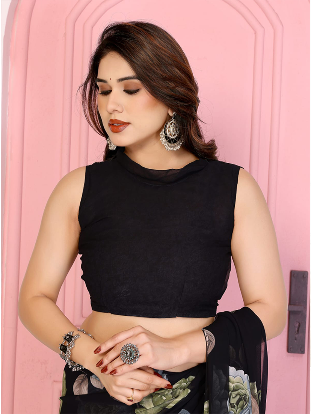 Elegant Black Floral Printed Chiffon Saree with Flower Design – Stylish Party & Casual Wear