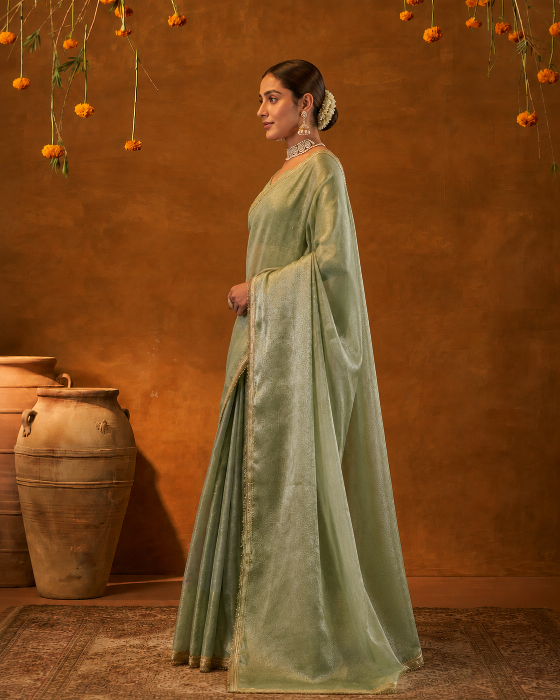 Ranisa Tissue Shimmer Zari Sequin Saree