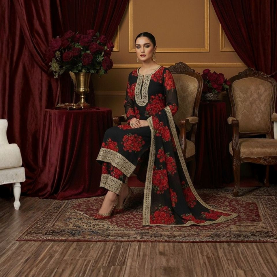 Fleur Code Digital Print Georgette Palazzo Set