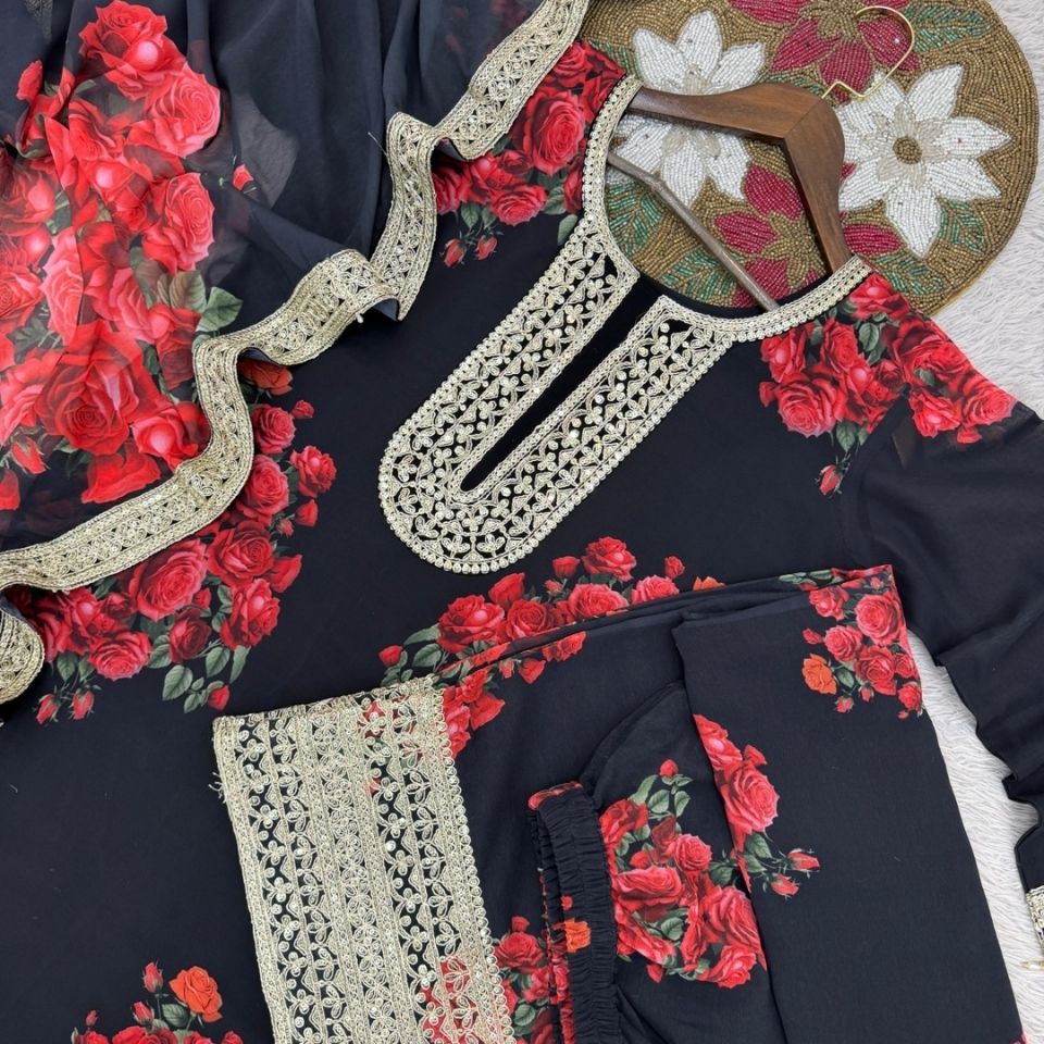 Fleur Code Digital Print Georgette Palazzo Set