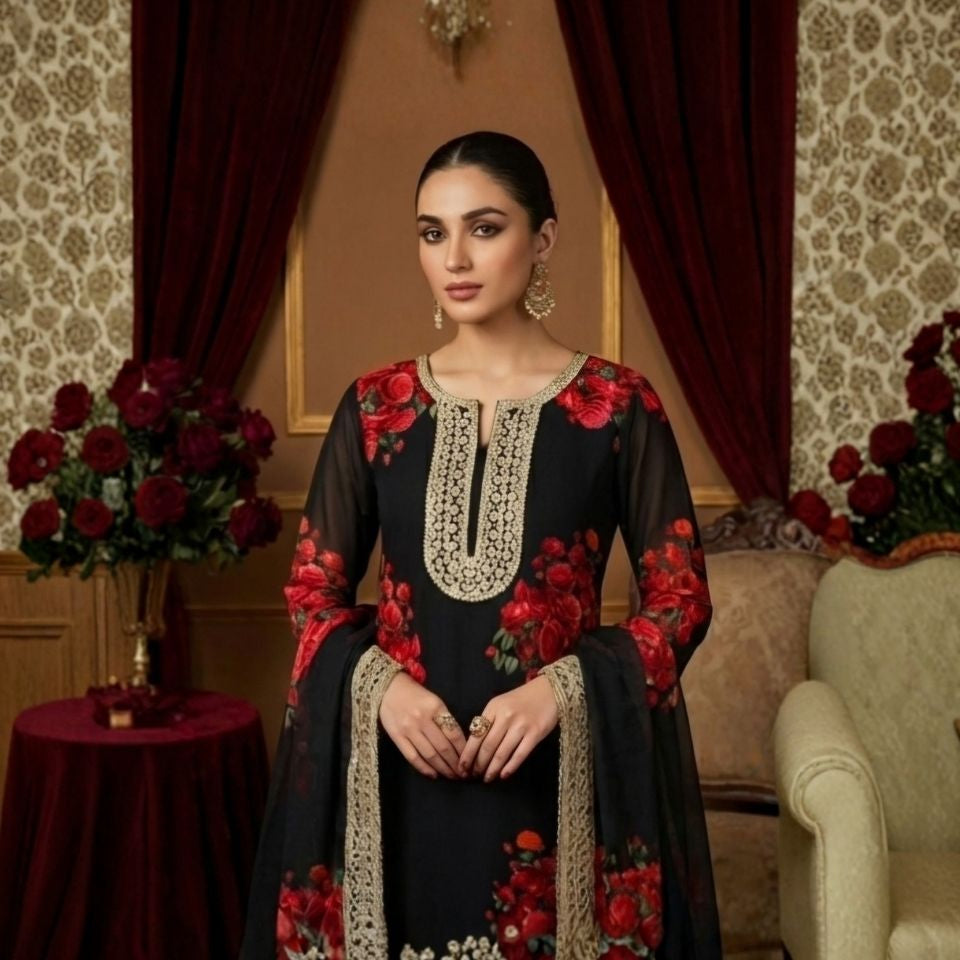 Fleur Code Digital Print Georgette Palazzo Set