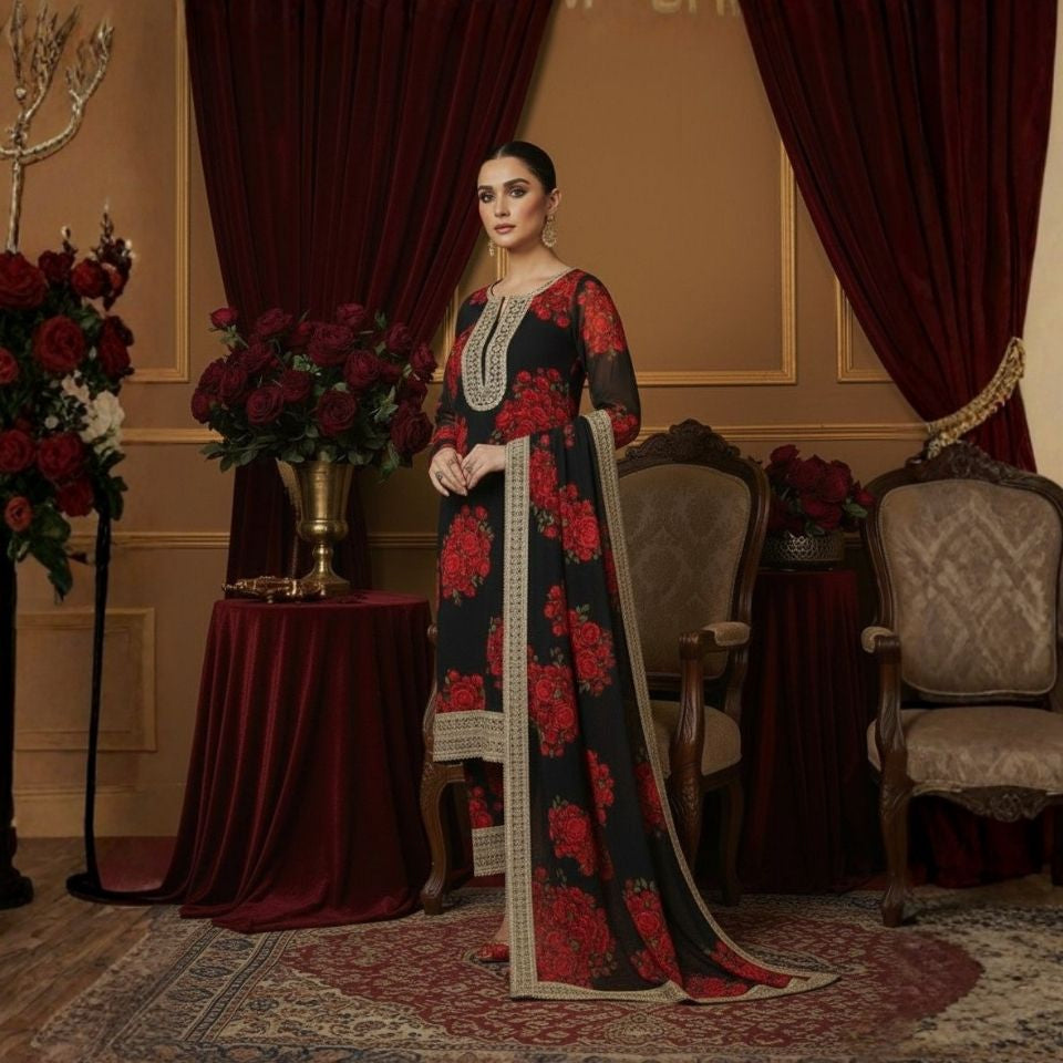 Fleur Code Digital Print Georgette Palazzo Set