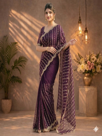 Maroon Embroidered Georgette Saree with Golden Zari Border