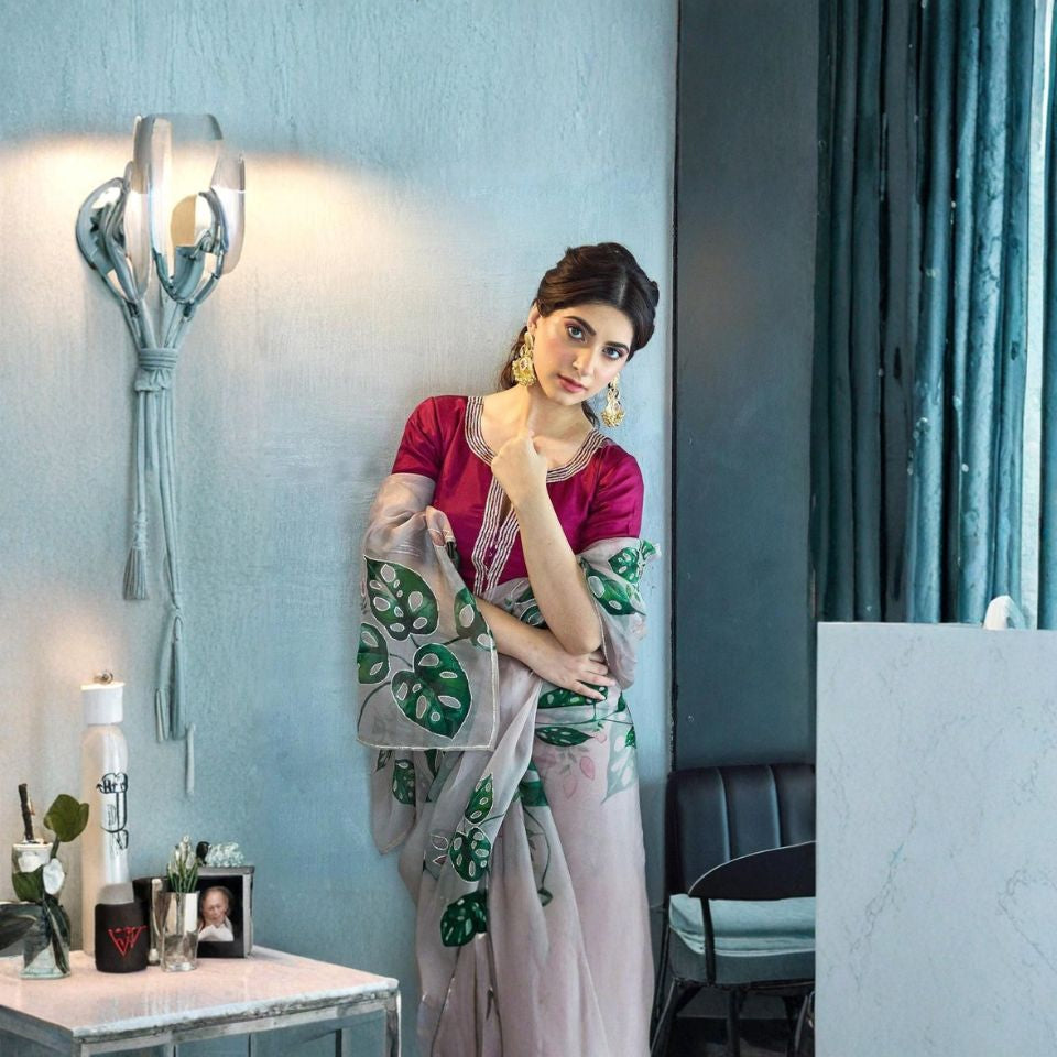 Gul Dasta Tebby Silk Saree With Premium Handwork Blouse