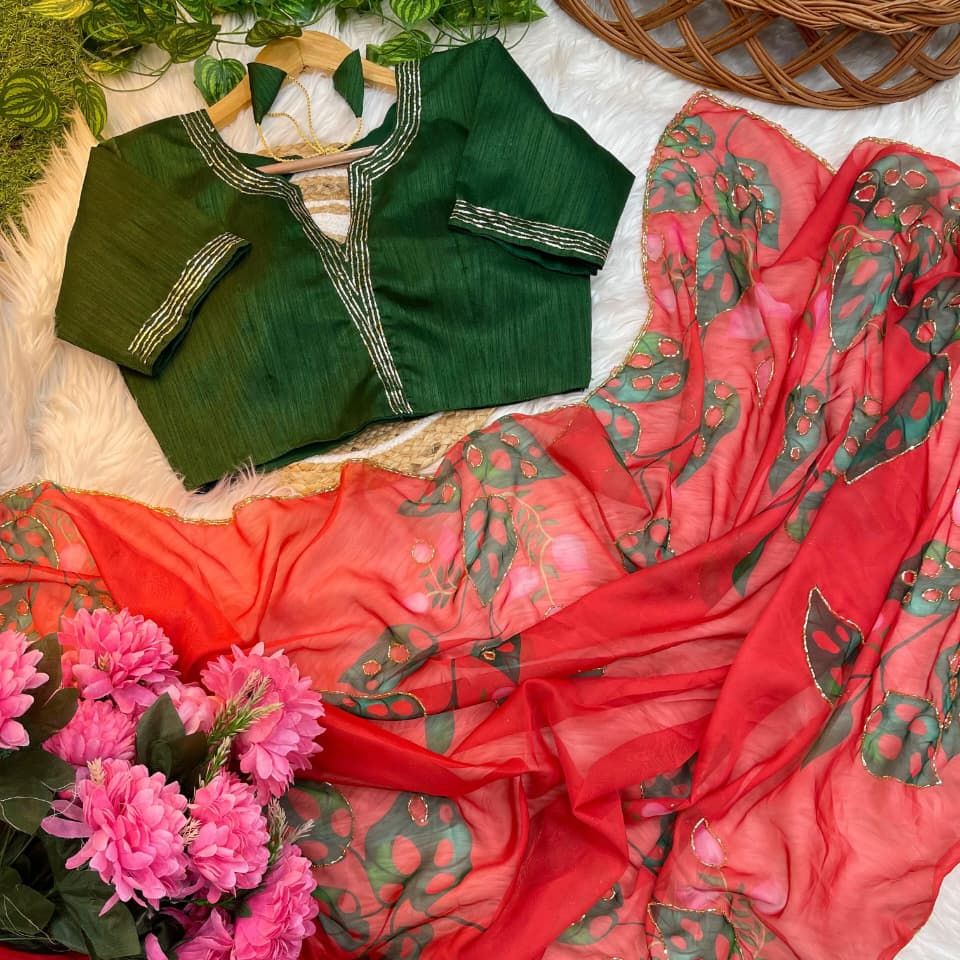 Gul Dasta Tebby Silk Saree With Premium Handwork Blouse