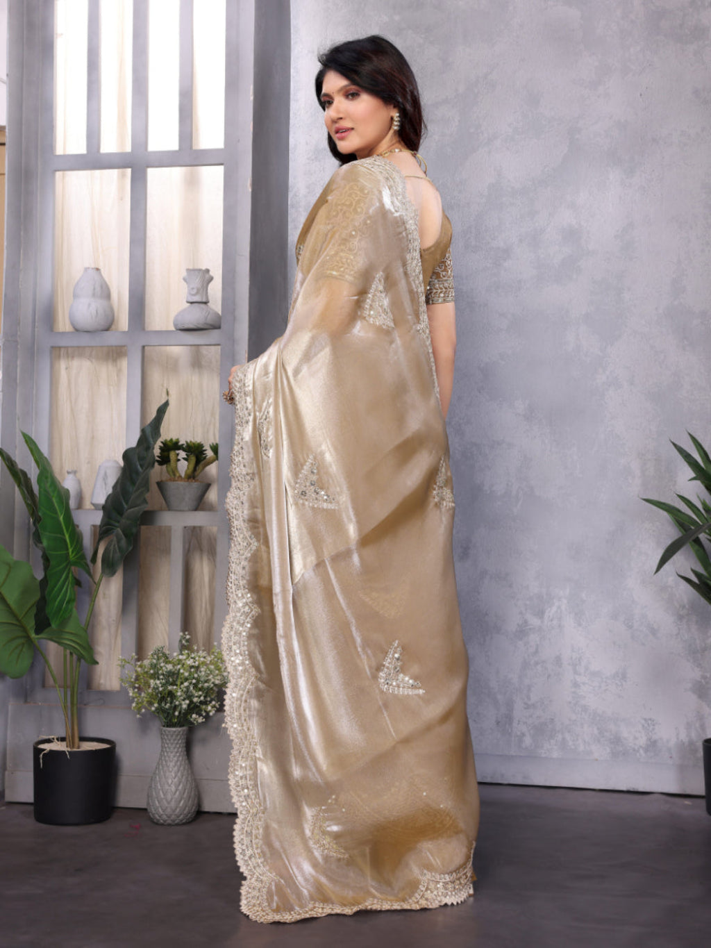 Fine Organza or Shimmer Chiffon suitable for formal ceremonial wear saree.