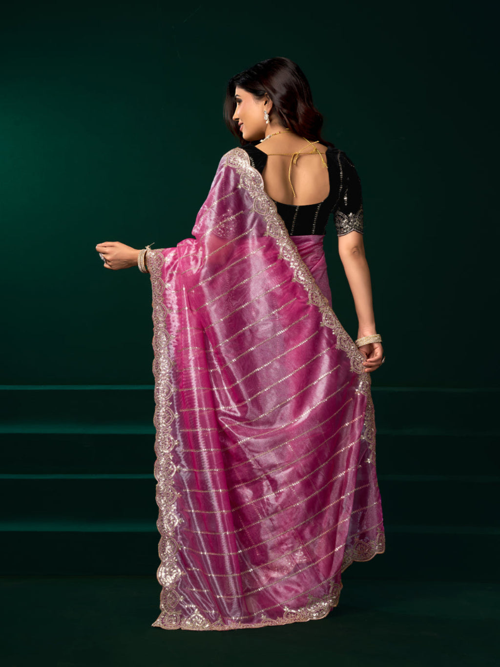 Net Fabric Wedding Party Saree with Designer Embroidery