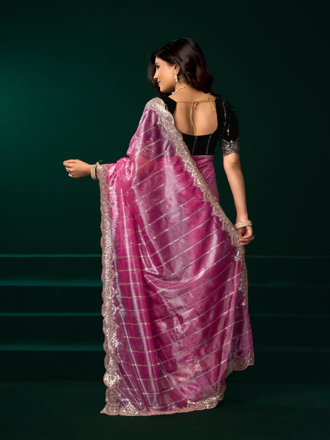 Net Fabric Wedding Party Saree with Designer Embroidery
