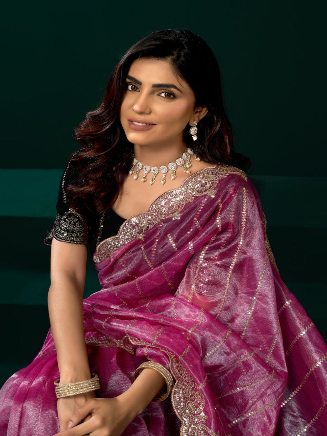 Net Fabric Wedding Party Saree with Designer Embroidery