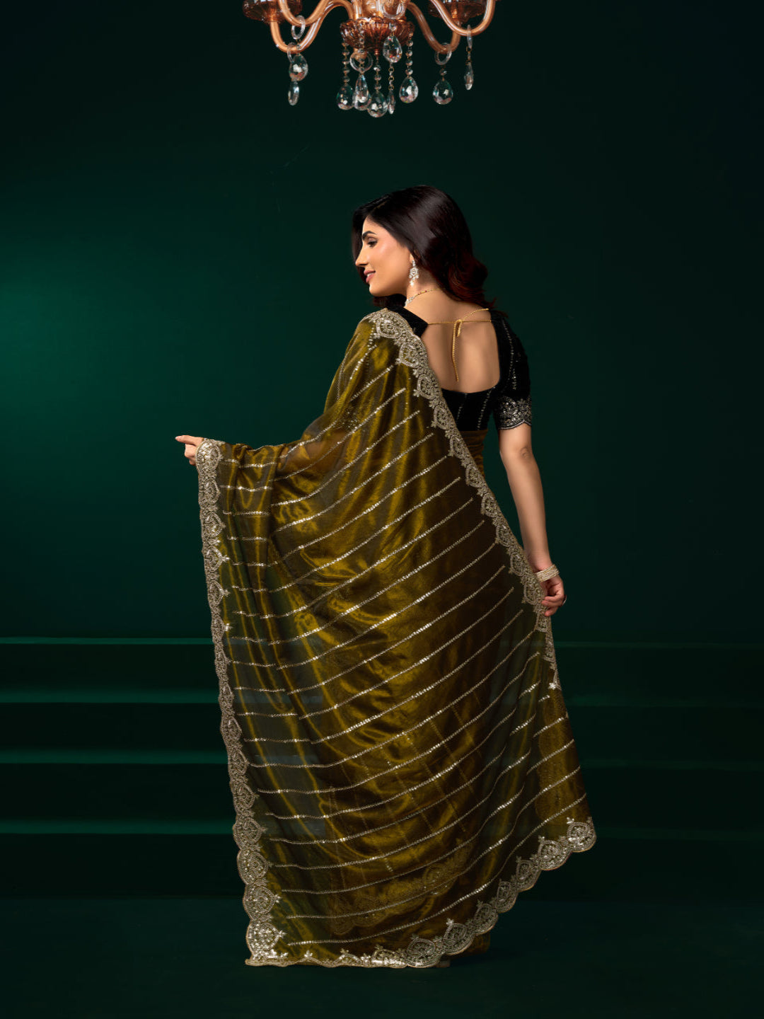 Net Fabric Wedding Party Saree with Designer Embroidery
