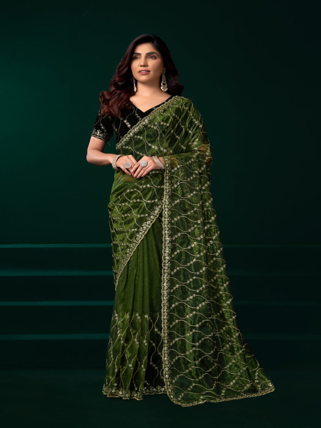 Luminous Net & Sequin Drape Embroidered saree