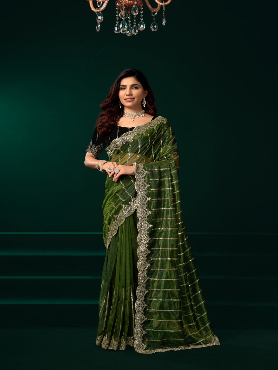 Net Fabric Wedding Party Saree with Designer Embroidery