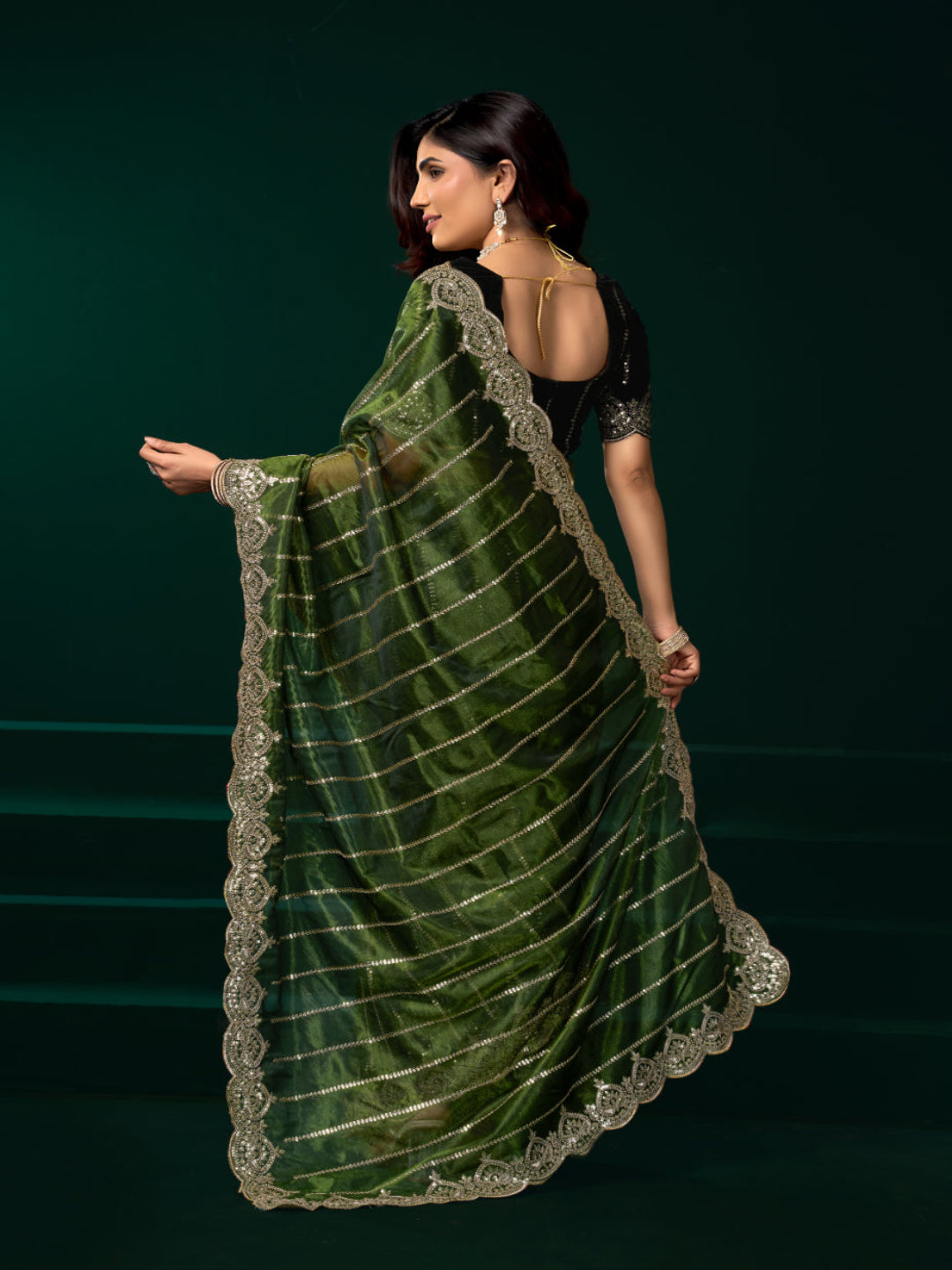 Net Fabric Wedding Party Saree with Designer Embroidery