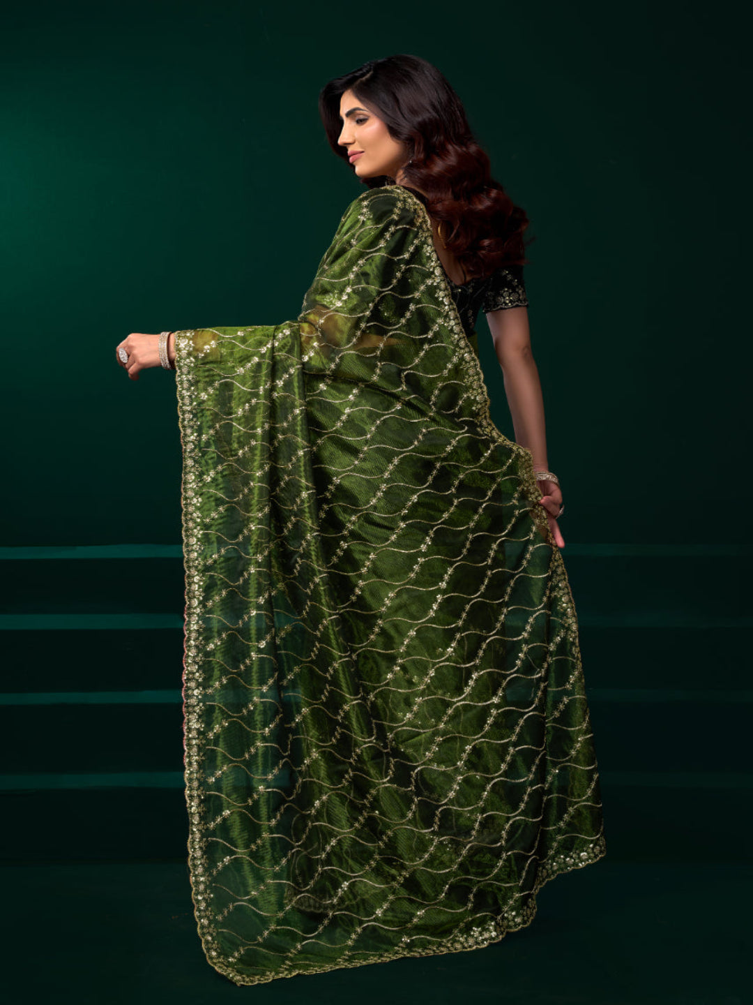 Luminous Net & Sequin Drape Embroidered saree