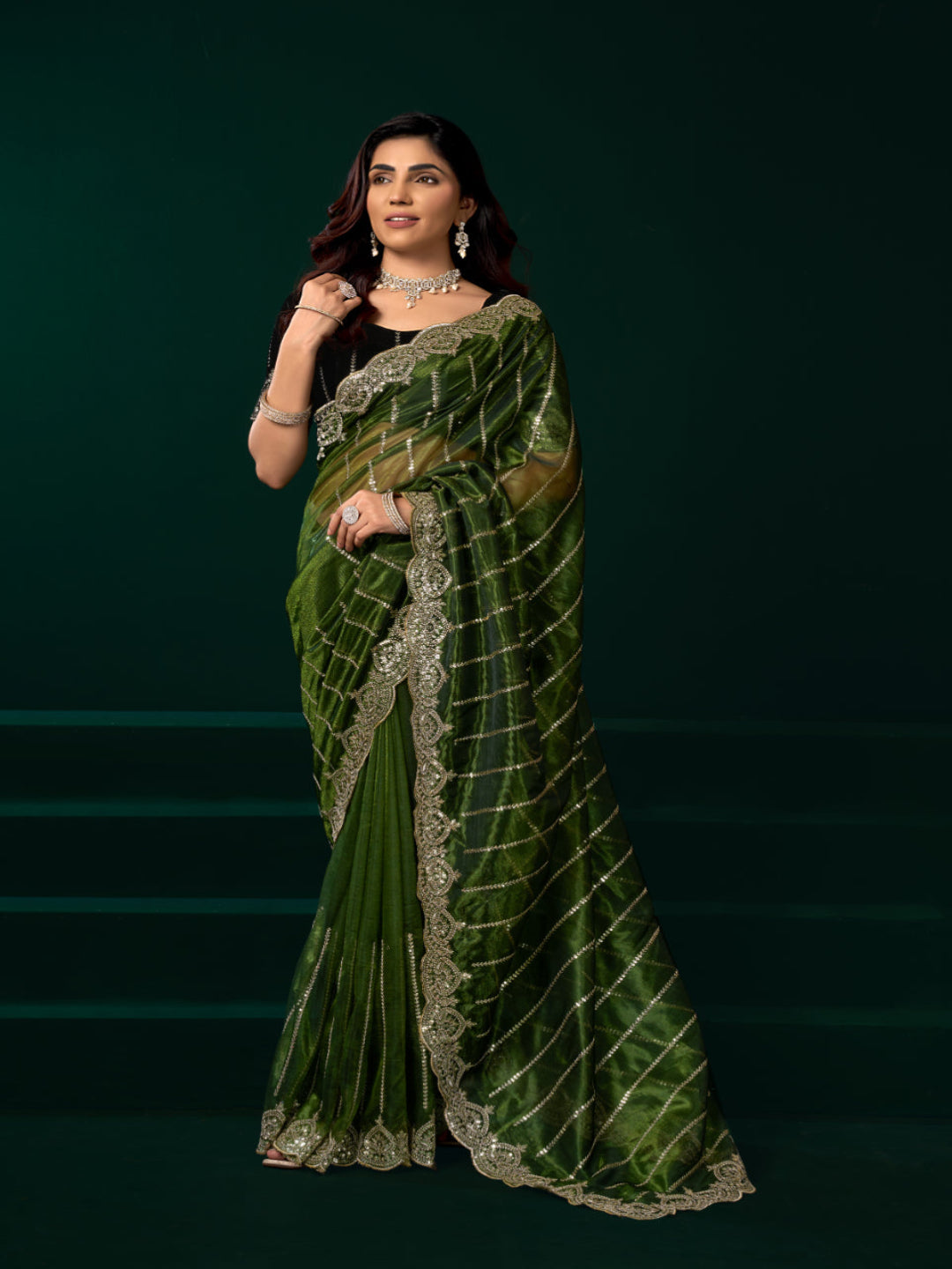 Net Fabric Wedding Party Saree with Designer Embroidery