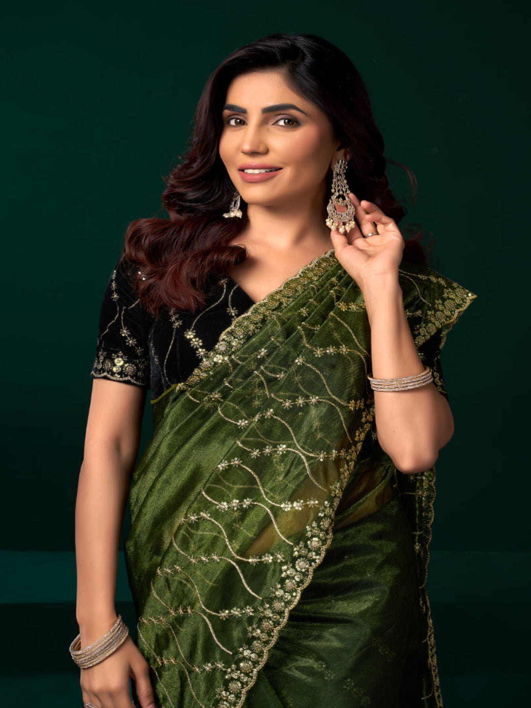 Luminous Net & Sequin Drape Embroidered saree