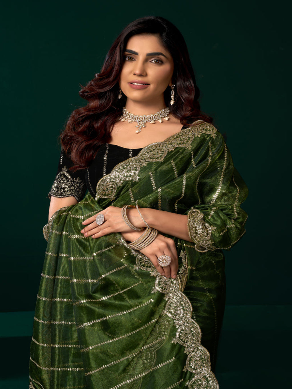 Net Fabric Wedding Party Saree with Designer Embroidery