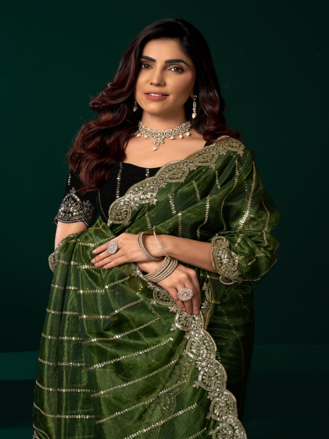 Net Fabric Wedding Party Saree with Designer Embroidery