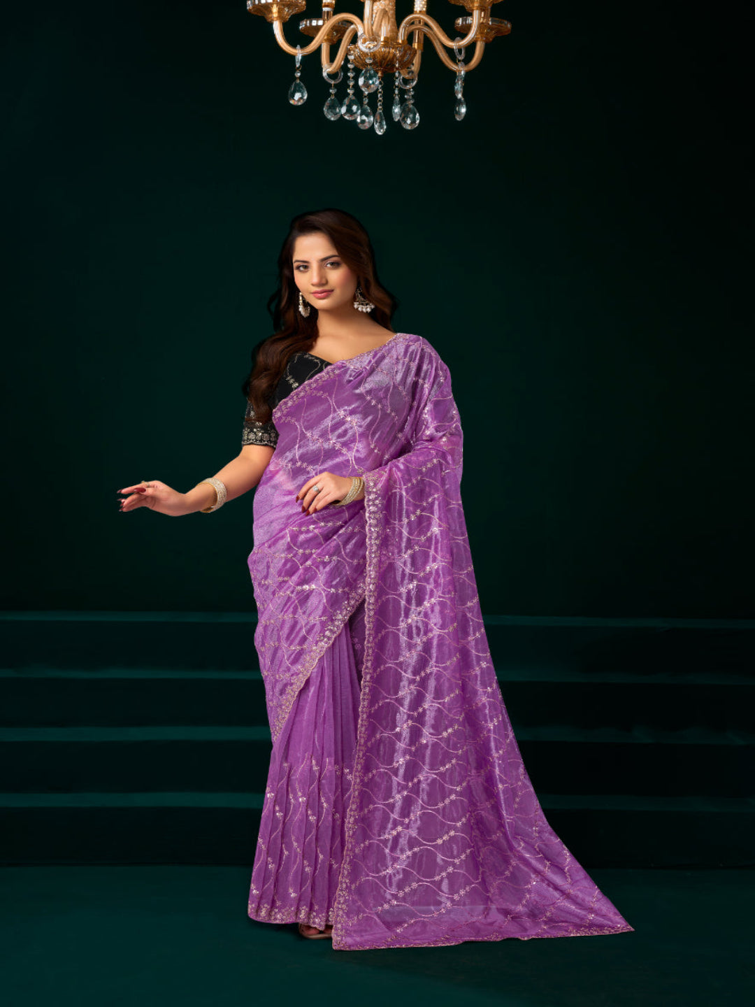 Luminous Net & Sequin Drape Embroidered saree