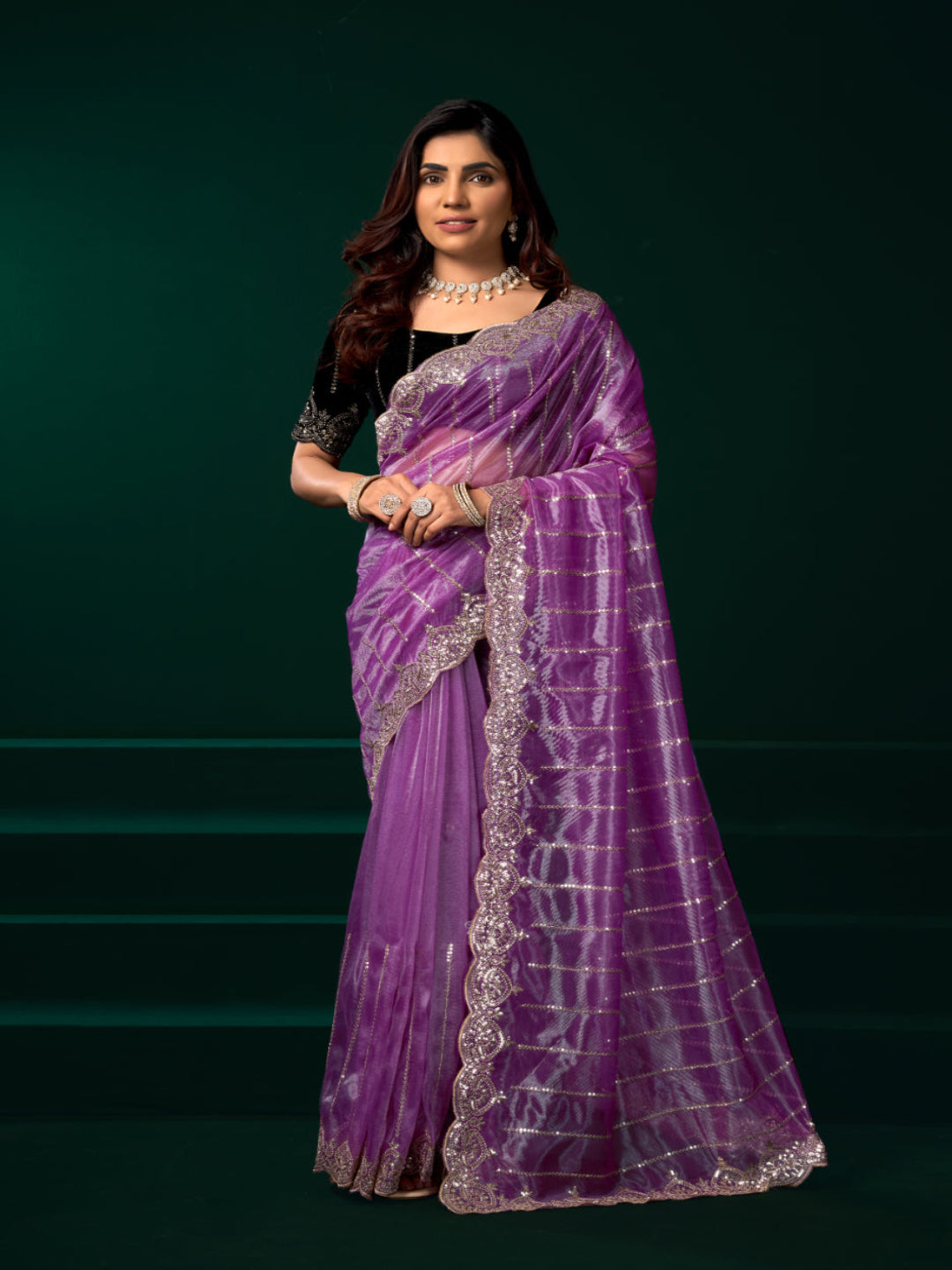 Net Fabric Wedding Party Saree with Designer Embroidery