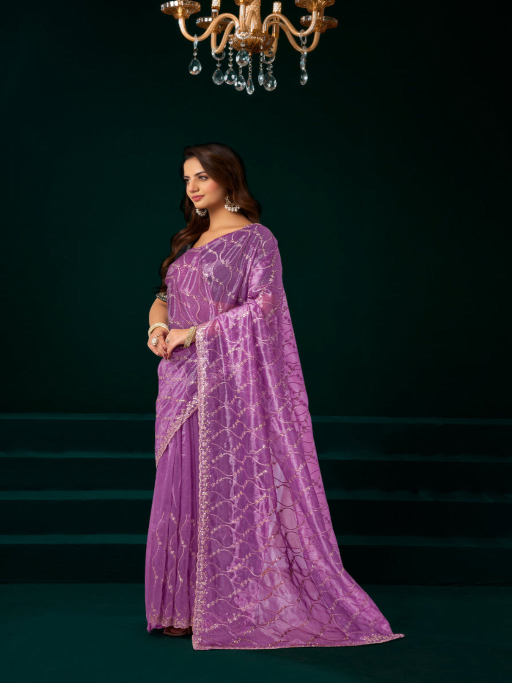Luminous Net & Sequin Drape Embroidered saree
