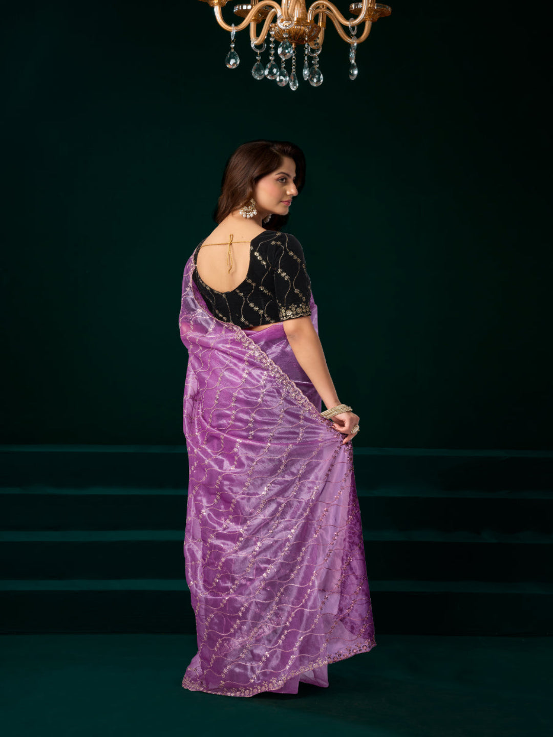Luminous Net & Sequin Drape Embroidered saree