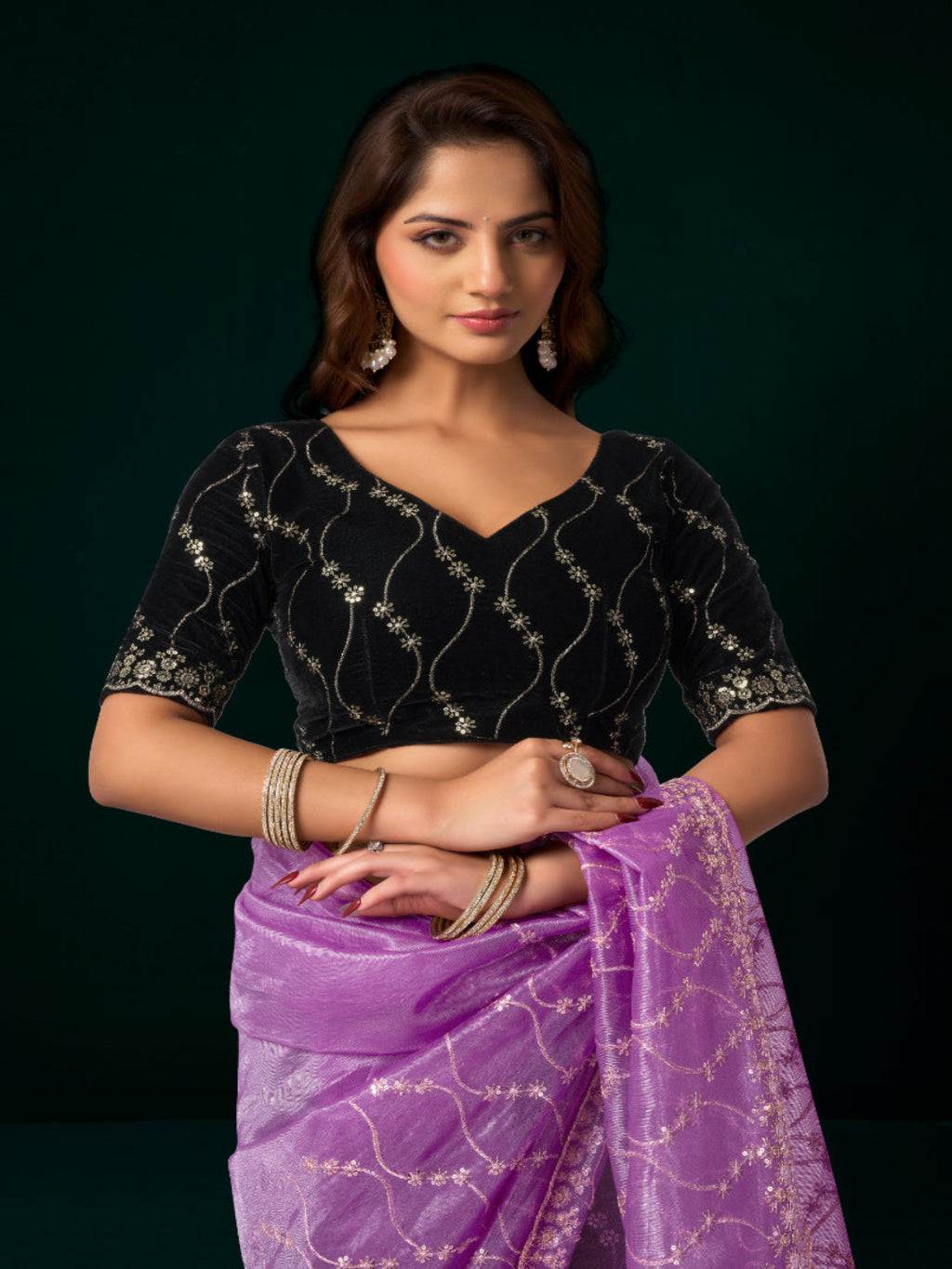 Luminous Net & Sequin Drape Embroidered saree