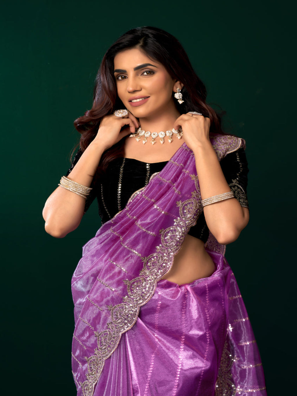 Net Fabric Wedding Party Saree with Designer Embroidery