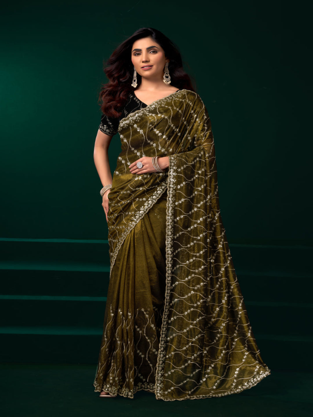 Luminous Net & Sequin Drape Embroidered saree
