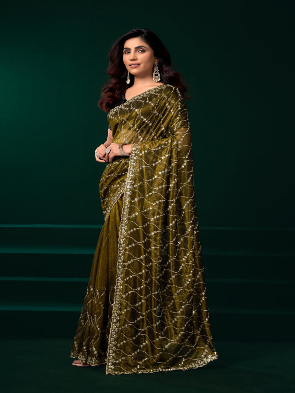 Luminous Net & Sequin Drape Embroidered saree