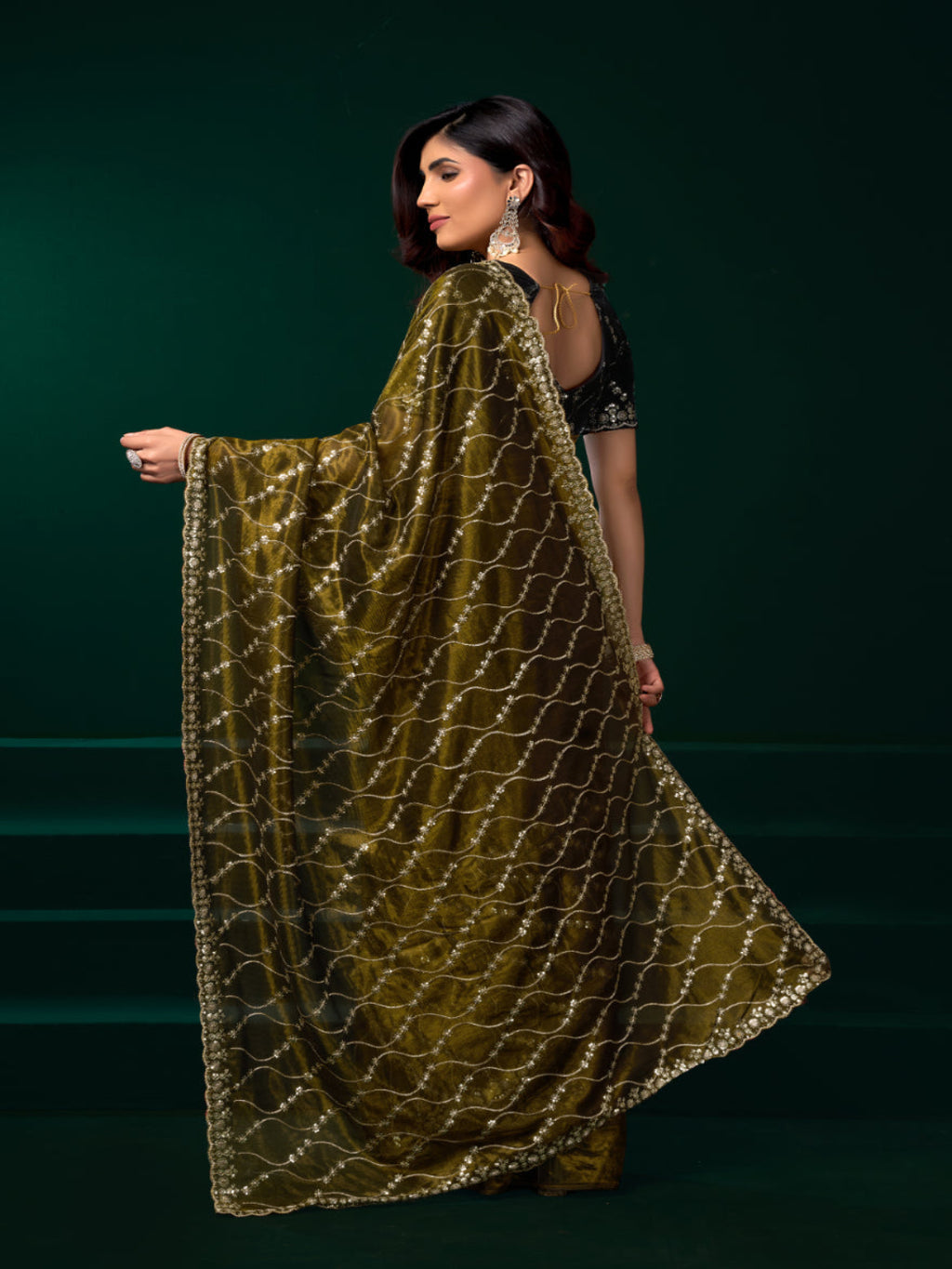 Luminous Net & Sequin Drape Embroidered saree