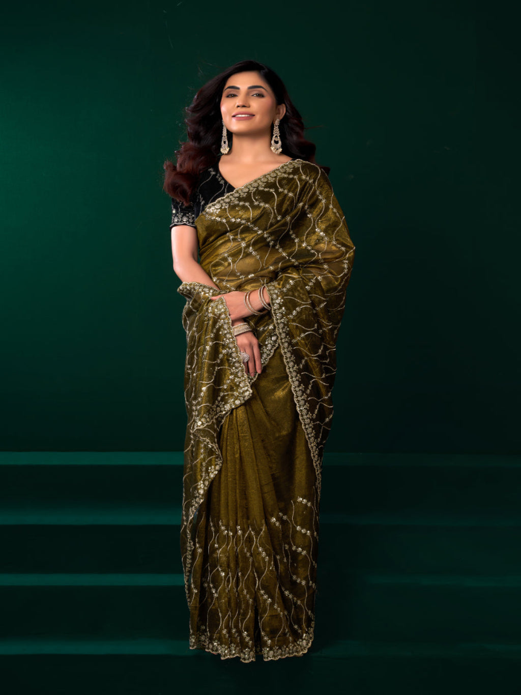 Luminous Net & Sequin Drape Embroidered saree