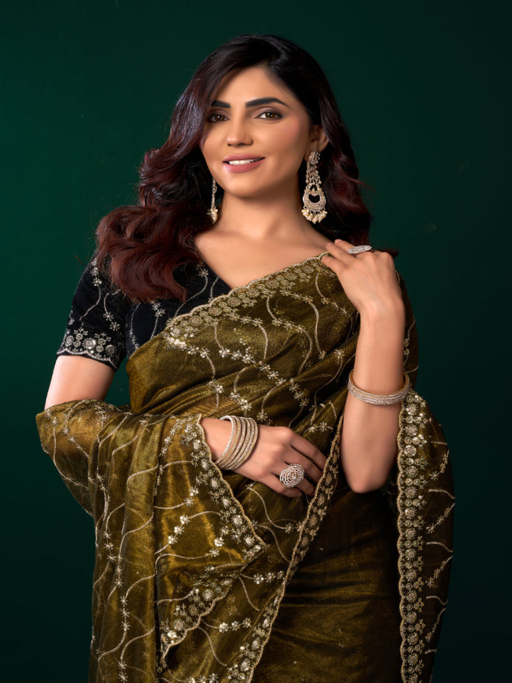 Luminous Net & Sequin Drape Embroidered saree