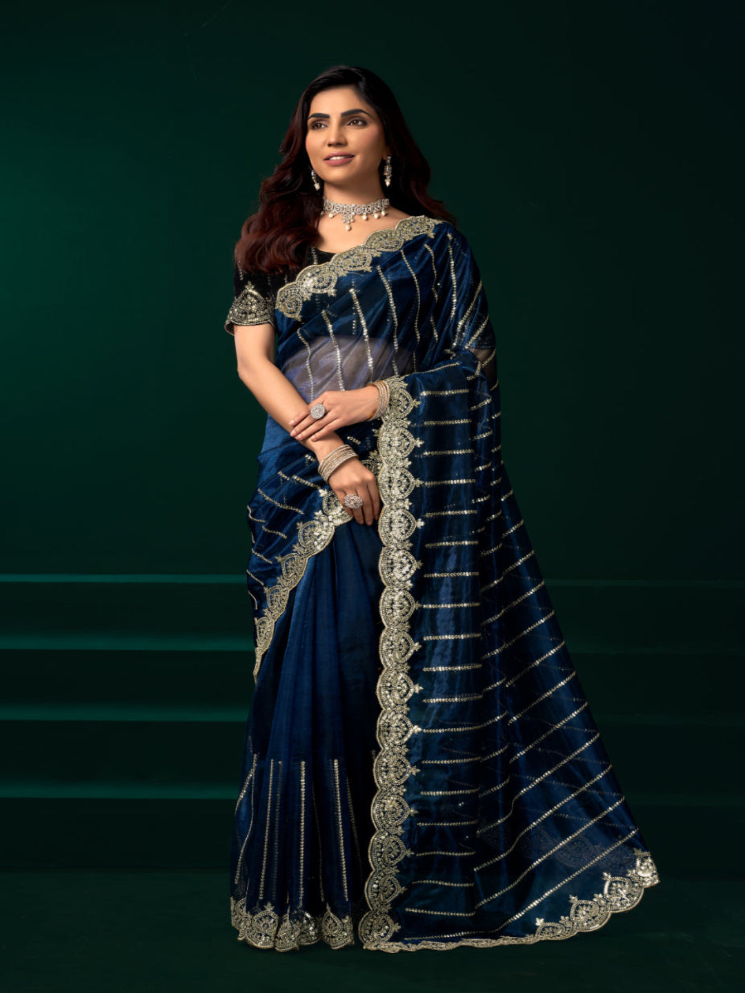 Net Fabric Wedding Party Saree with Designer Embroidery