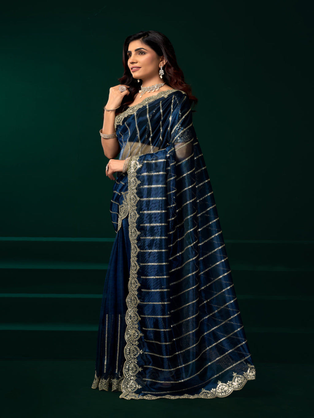 Net Fabric Wedding Party Saree with Designer Embroidery