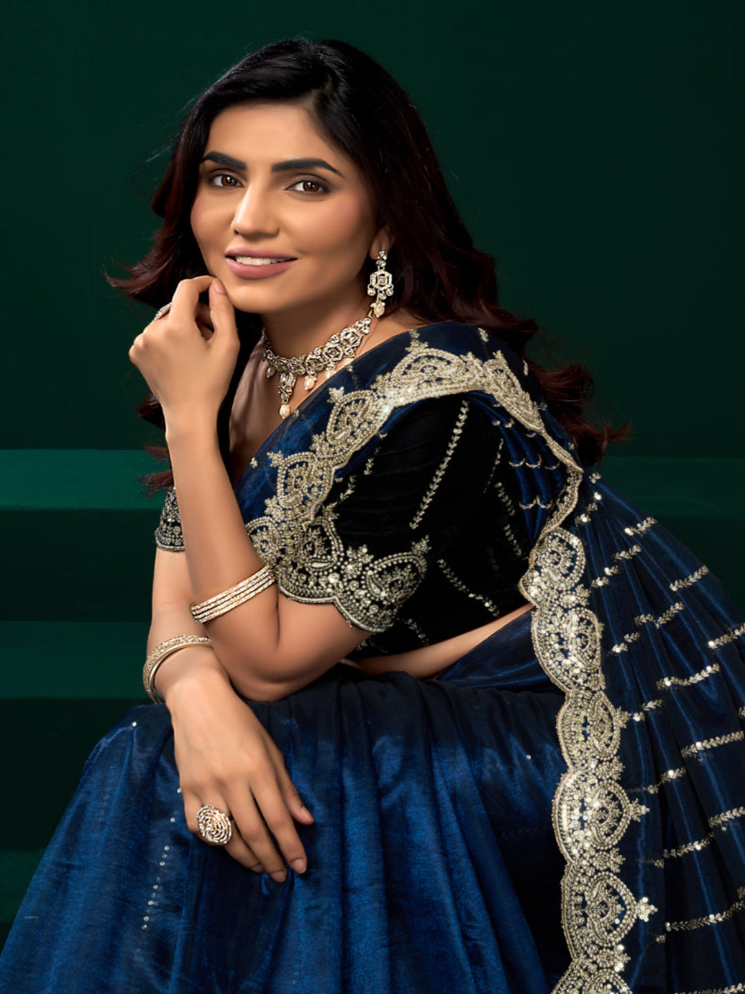 Net Fabric Wedding Party Saree with Designer Embroidery