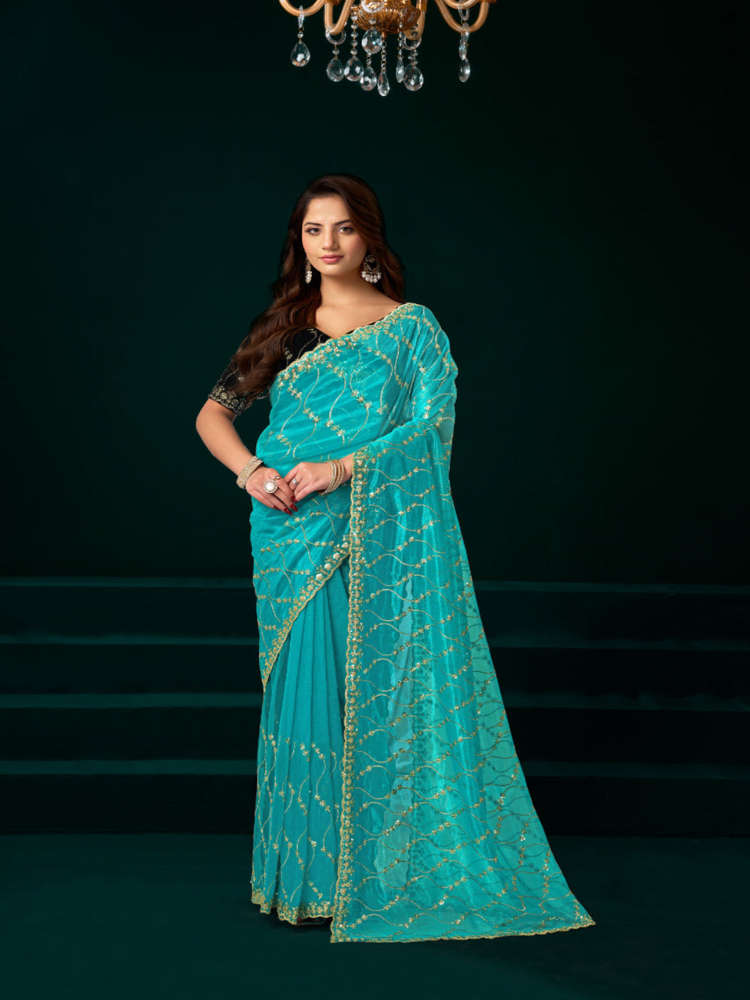 Luminous Net & Sequin Drape Embroidered saree