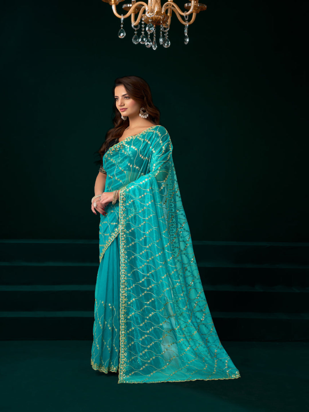 Luminous Net & Sequin Drape Embroidered saree