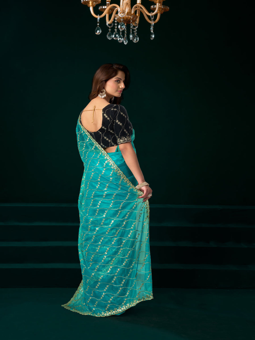 Luminous Net & Sequin Drape Embroidered saree
