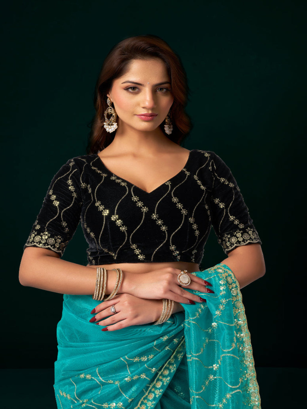 Luminous Net & Sequin Drape Embroidered saree