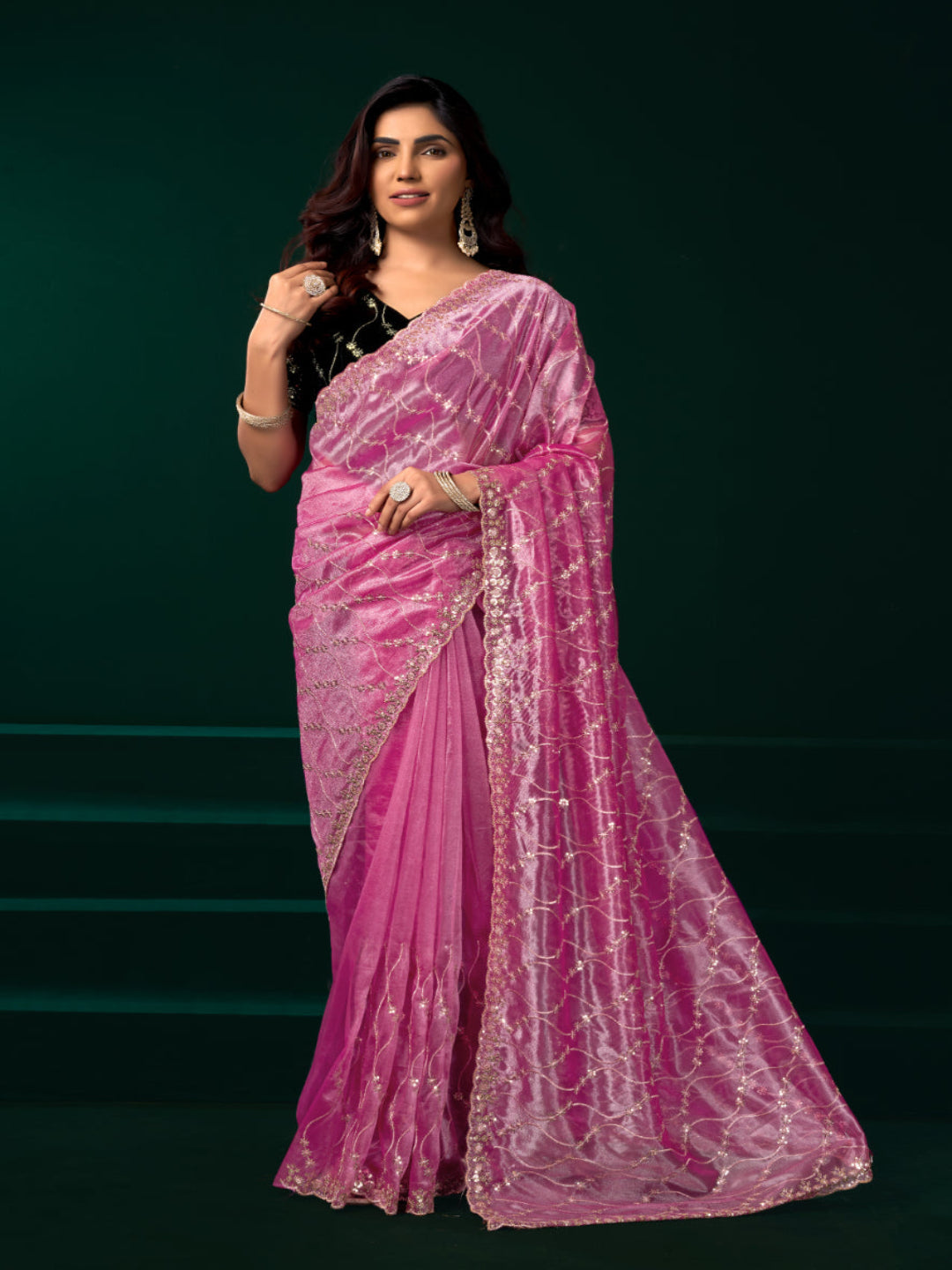 Luminous Net & Sequin Drape Embroidered saree
