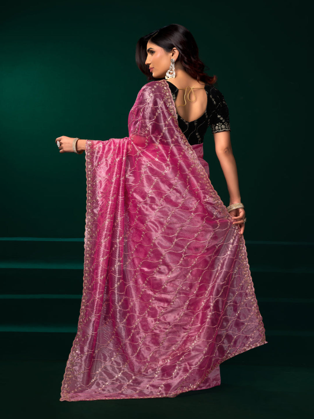 Luminous Net & Sequin Drape Embroidered saree