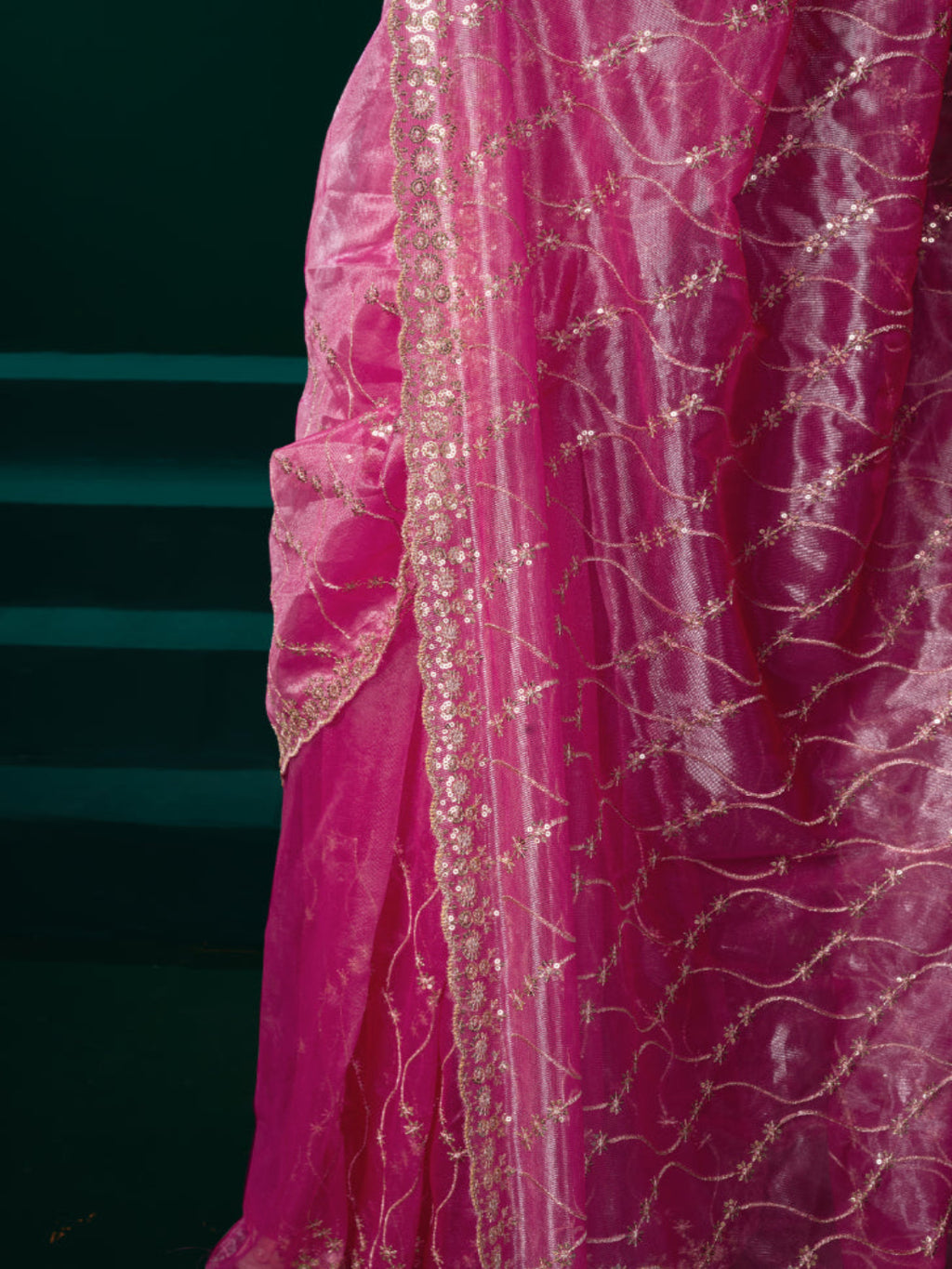Luminous Net & Sequin Drape Embroidered saree