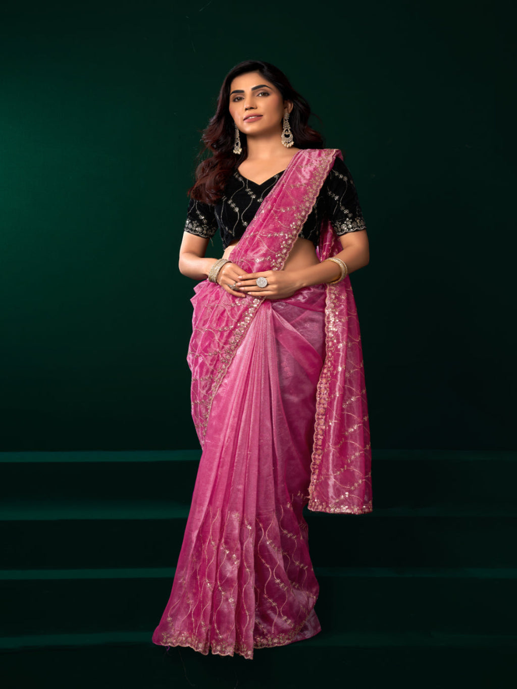 Luminous Net & Sequin Drape Embroidered saree