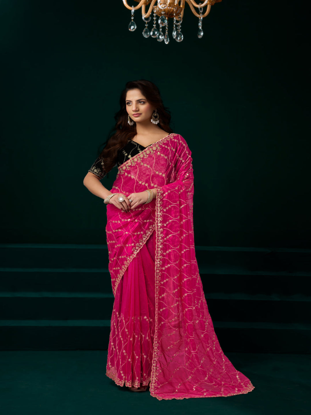 Luminous Net & Sequin Drape Embroidered saree