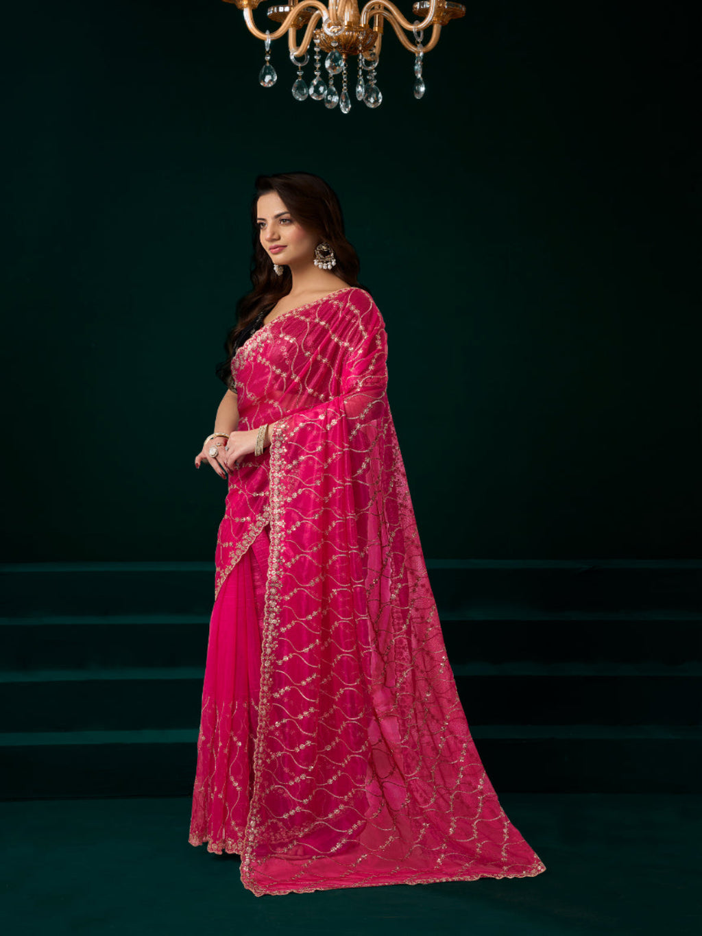 Luminous Net & Sequin Drape Embroidered saree