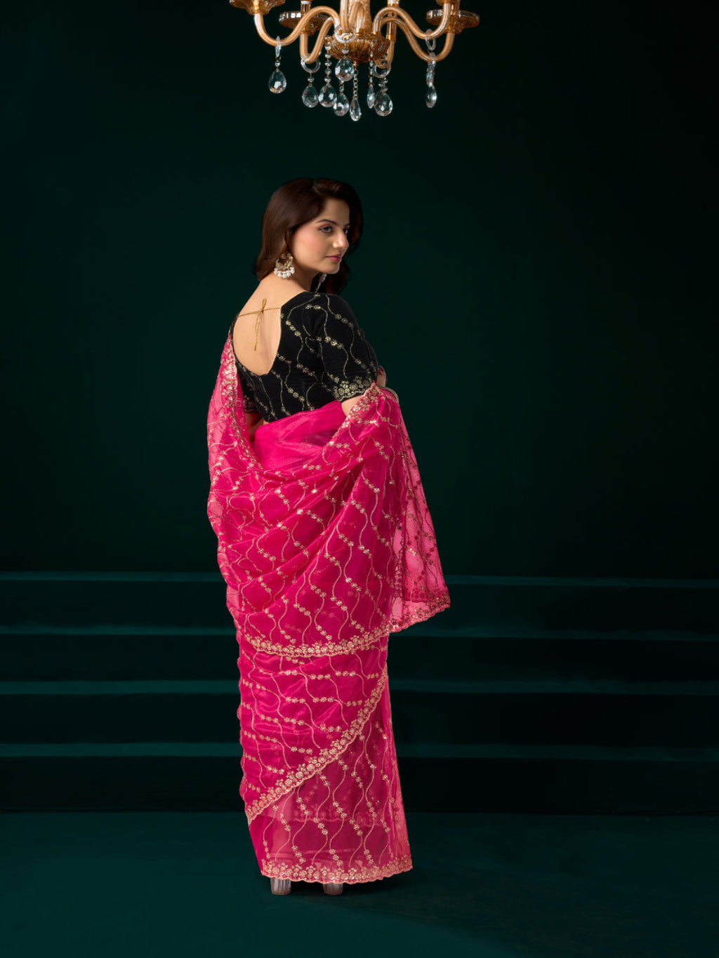 Luminous Net & Sequin Drape Embroidered saree