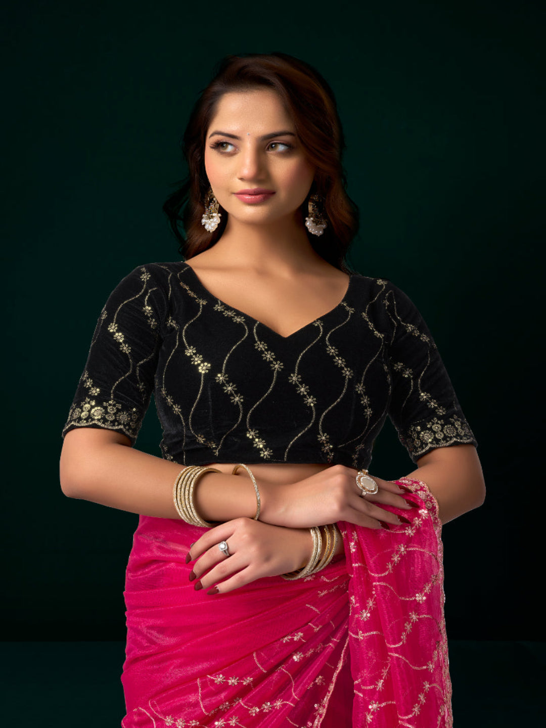 Luminous Net & Sequin Drape Embroidered saree